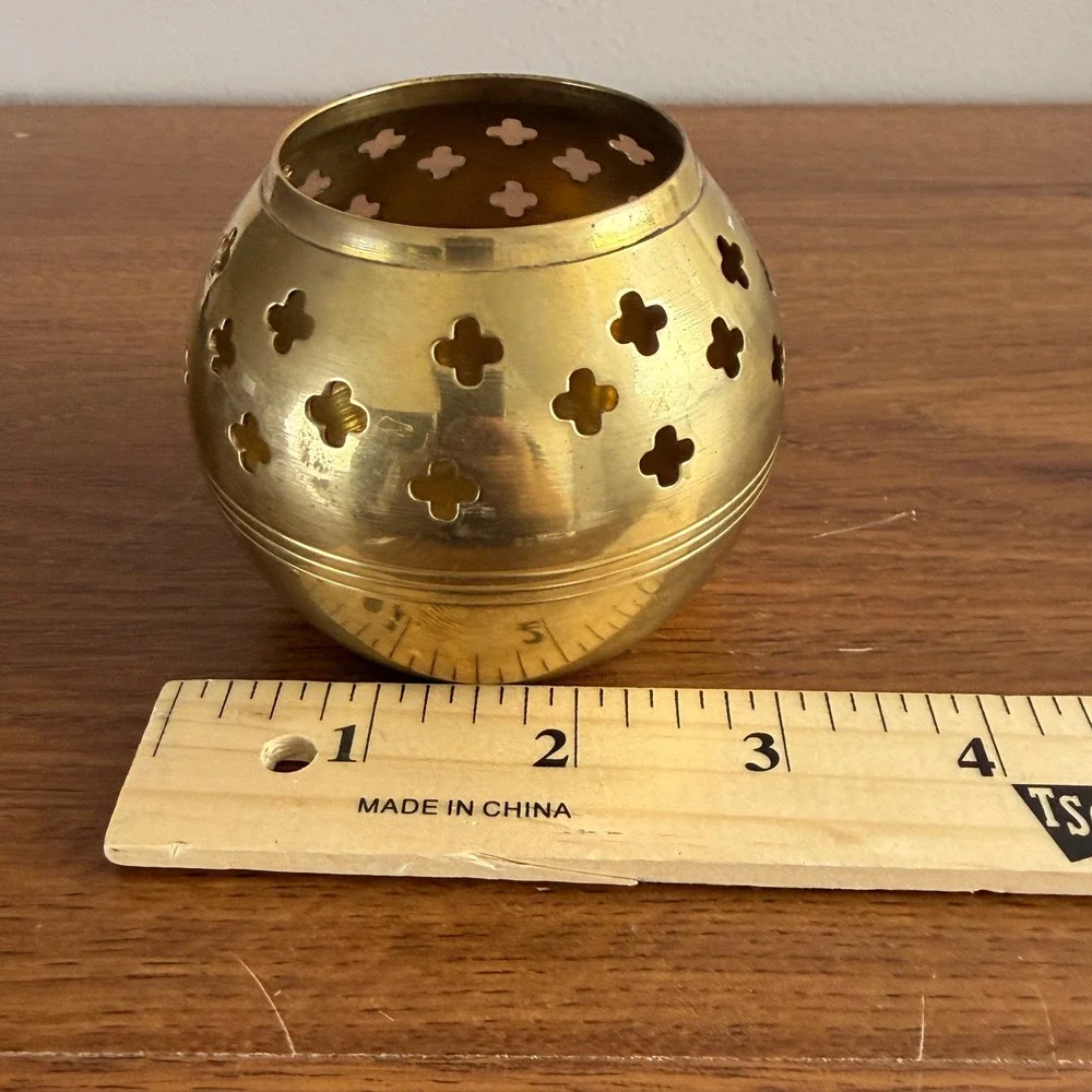 Vintage Solid Brass Pierced Tealight Votive Candle Holder Made in India Decor